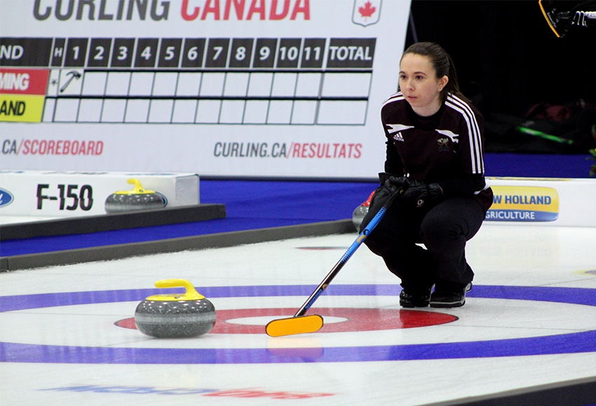 Skip Ashton Simard is one of three returning members of MacEwan's women's rink that finished fourth at the CCAA nationals in Leduc last March. She led the Griffins to a 5-1 record at the opening event of the 2018-19 season - the Fall Regional in Red Deer (Jefferson Hagen photo).