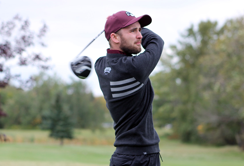 Christian Solkowski watches a drive during a practice event earlier this month. The fifth-year player led the Griffins men's team to the title at the first ACAC event of the 2018 season - the North Regional in Lac La Biche (Jodi Campbell photo).