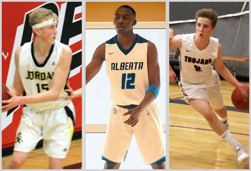 Griffins men's basketball recruits Dawson Smadis, left, Abiel Tabufor and Griffin Lorenz will join MacEwan for the 2018-19 Canada West season.