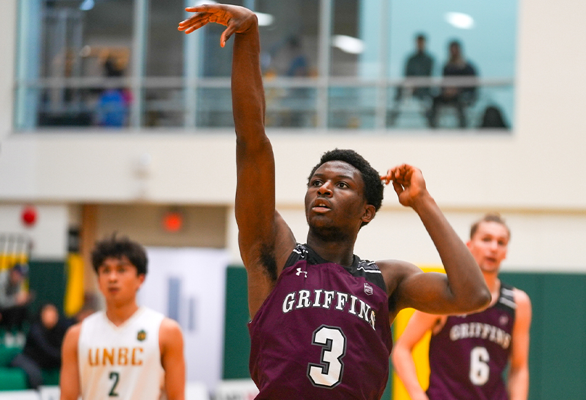 Rookie Joel Seke, seen in action against UNBC last month, led the Griffins with 18 points, 16 of those coming in the second quarter (Rich Abney photo).