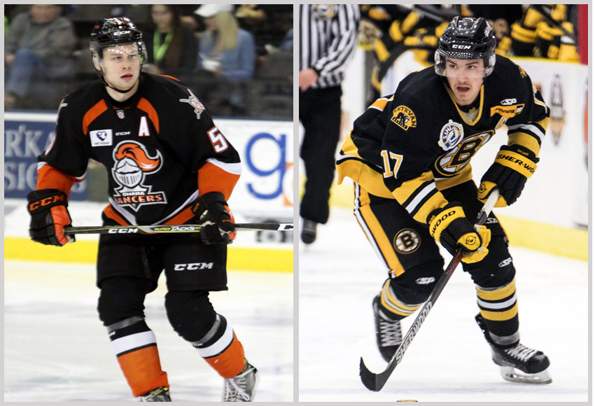 Defenceman Cam Reagan, left, and forward Kaelan Holt are joining the MacEwan Griffins for the 2018-19 season (Photos courtesy of Omaha Lancers and Estevan Bruins).