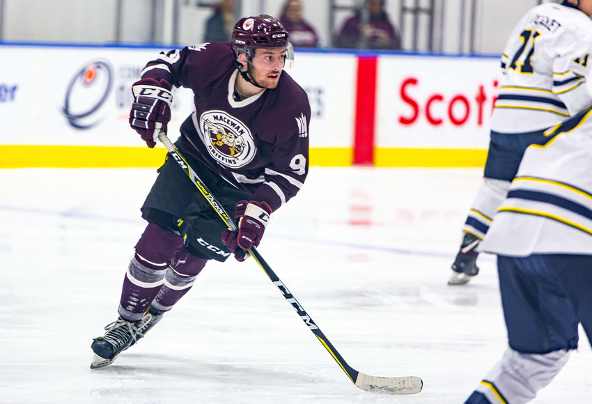 Zach Webb, seen in action against Briercrest earlier this season, scored the winner with 1:54 left as MacEwan beat Red Deer College 4-2 on Friday night (Joel Kingston photo).