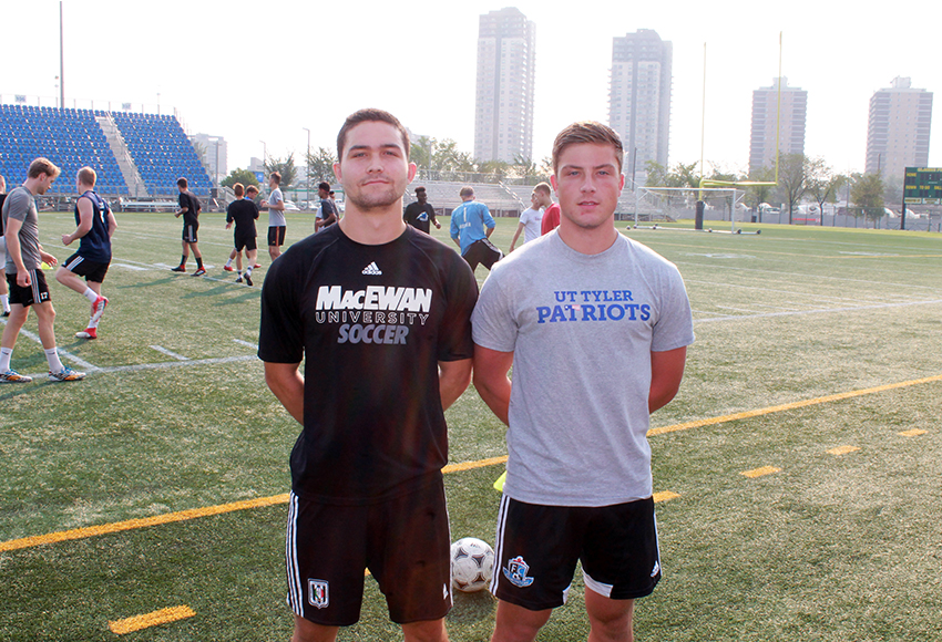 Nick Amico, left, and Zach Rochat have both returned to the game of soccer after taking time off from the sport they grew up playing. They're among more than a dozen newcomers on the Griffins this season (Jefferson Hagen photo).