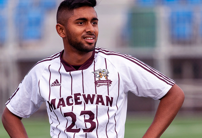 MacEwan wing back Sheldon Prasad made a big impact on the team as a Canada West rookie last season. He will be relied upon as a leader on and off the pitch as the Griffins head into a new season Saturday against Alberta (Chris Piggott photo).