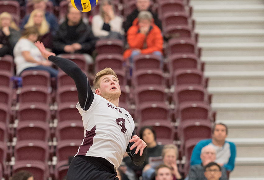 Shane Kerrison had two 23-kill matches in his Canada West career - tied for second-best in MacEwan history. He will finish his university career this weekend against Winnipeg (Chris Piggott photo).