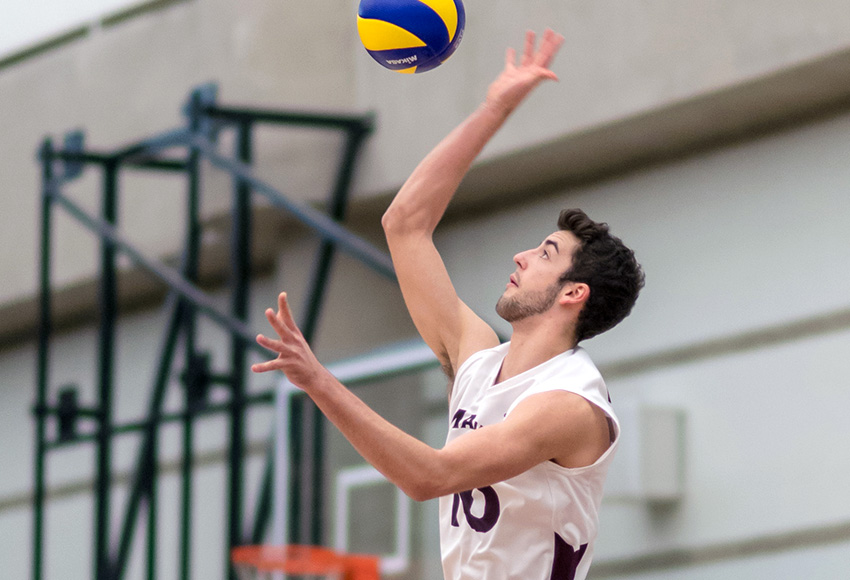 Tyler Jodoin saw the first action of his rookie Canada West season late in the second set of MacEwan's match against visiting Mount Royal University last Saturday (Chris Piggott photo).