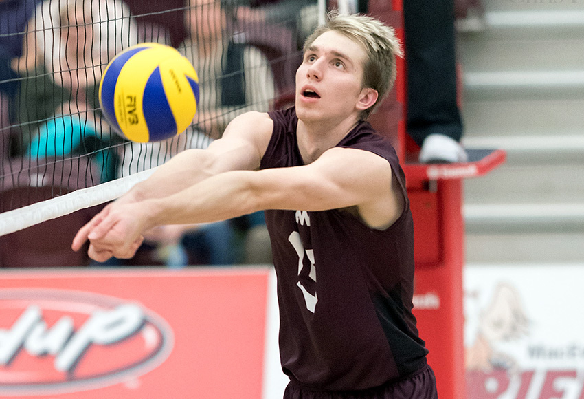 Ryan Zachary set a new MacEwan record last Saturday for most kills by a rookie in a Canada West match with 23. The challenge for him and the rest of the Griffins will be to maintain that high level against one of the best teams in the country, UBC, this weekend (Chris Piggott photo).