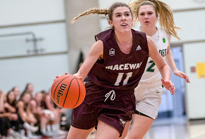 Mady Chamberlin rushes towards the hoop against UFV earlier this month. She leads the Griffins into action at Regina this weekend (Eduardo Perez photo).