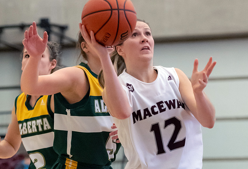 Kayla Ivicak, seen in action against Alberta earlier this season, had 21 points and 19 rebounds for the Griffins on Friday night (Chris Piggott photo).