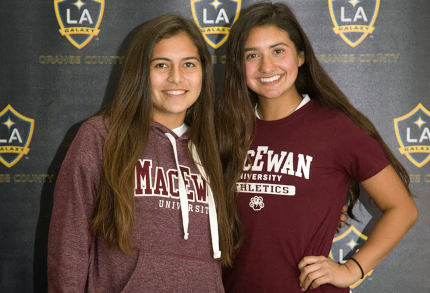L.A. Galaxy Orange County club teammates Lauren Garcia, left, and Cassandra Loza will be joining the MacEwan Griffins women's soccer team in the fall (L.A. Galaxy photo).