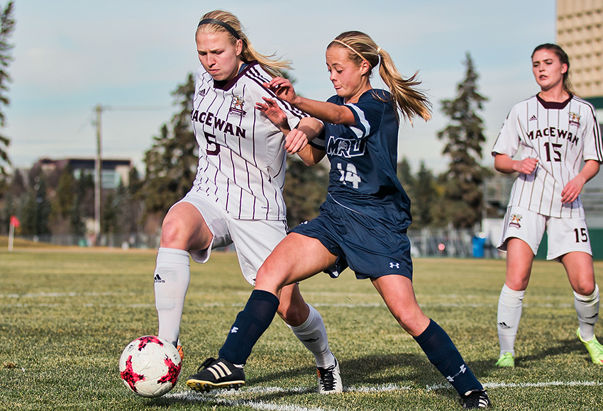 Jamie Erickson led the Griffins with three goals in five preseason games, but the centre back was also key in helping MacEwan post three clean sheets among a 3-0-2 record. The Griffins open the Canada West regular season on Sept. 8 in Kamloops, B.C. (Don Voaklander photo)