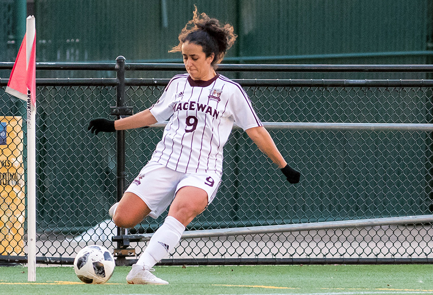 Suekiana Choucair led the Griffins with two shots on goal in Sunday's 4-0 loss to the University of Calgary Dinos. MacEwan will regroup for their final two home games of the 2018 season on Oct. 19 and 21 (Chris Piggott photo).