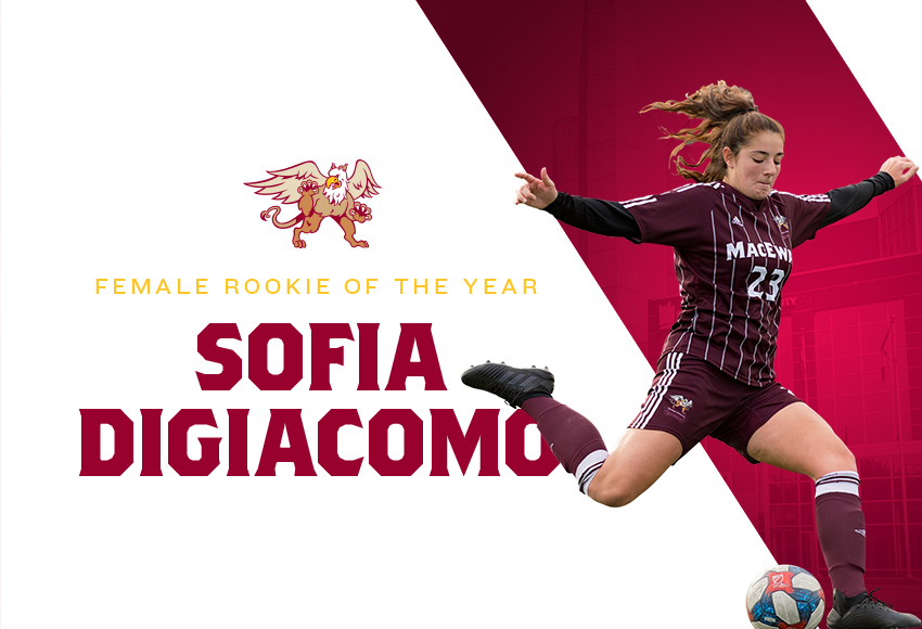 Sofia DiGiacomo is the Griffins' Female Rookie of the Year for the 2019-20 season, marking the third-straight time a MacEwan women's soccer player has captured the award (Chris Piggott photo).