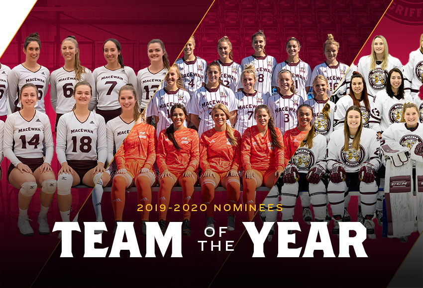 The nominees for Griffins' Team of the Year (from left): women's volleyball, women's soccer and women's hockey (Chris Piggott, Joel Kingston photos).
