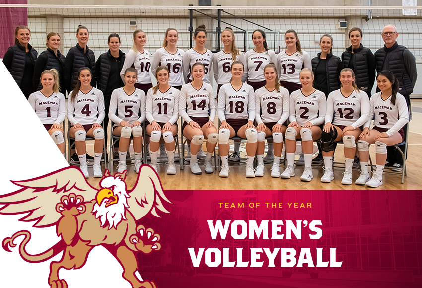 After posting the best record the program has had since joining Canada West - 17-7 to finish fourth and host a CW playoff series for the first time - the Griffins women's volleyball team has been named MacEwan Athletics' Team of the Year (Chris Piggott photo).