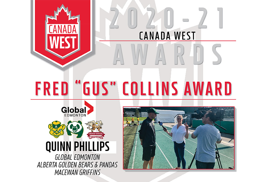 Global TV's Quinn Phillips - who covers the Griffins - wins Canada West's Fred 'Gus' Collins Award