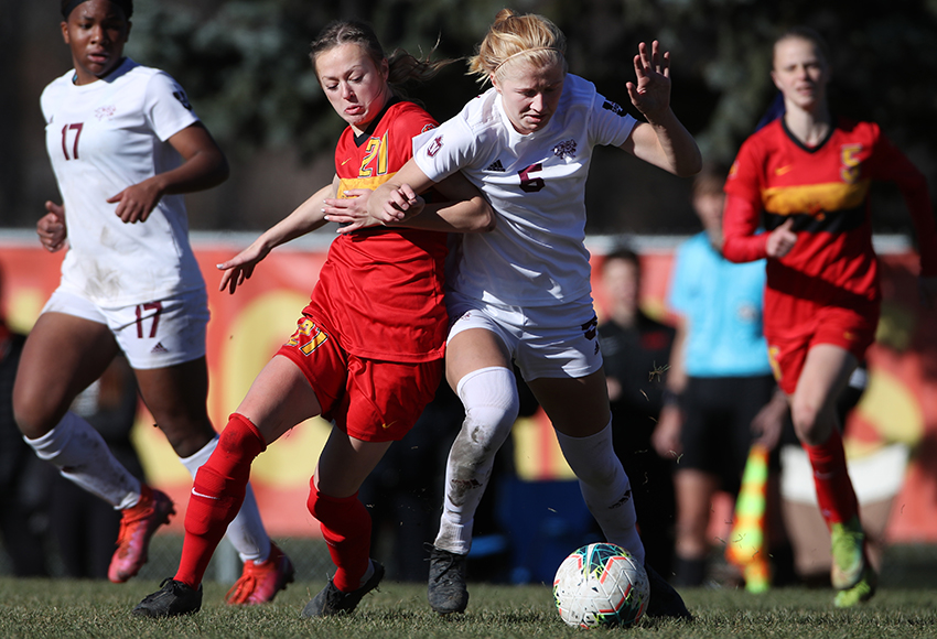 Erin Van Dolder, seen in action against Calgary on Oct. 23, led the Griffins to a 2-0 win over UFV with two assists in last Saturday's Canada West quarter-final (David Moll photo).