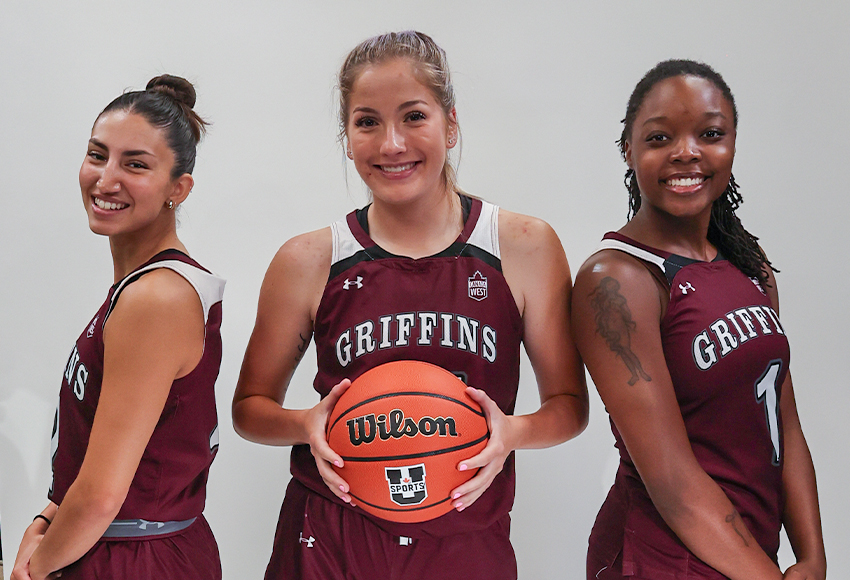 Allie Spenrath, Ava Regier, Toni Gordon and the rest of the Griffins women's basketball team is off to a preseason tournament hosted by the Nisga'a Nation in Gingolx, B.C. this weekend (Jefferson Hagen photo).