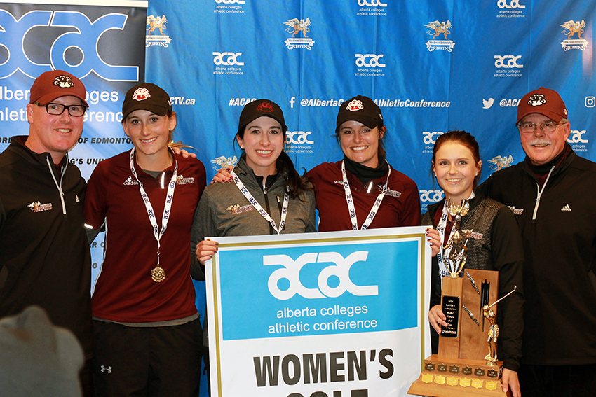 MacEwan claimed its sixth women's golf team title in the past seven years on Sunday. Pictured (from left) coach Jodi Campbell, Rachel Wiebe, Daniela Donnelly, Elizabeth Stewart, Hailey Turcotte and coach Alan Riley.