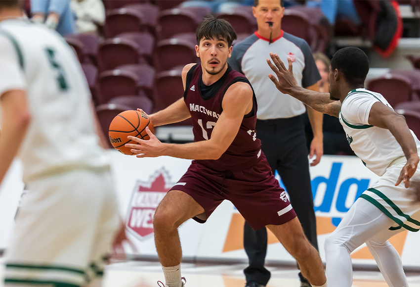 Milan Jaksic scored 27 points against UFV earlier in 2022-23, setting the tone for what's been a solid second season in Canada West for the Windsor, Ont. product (Robert Antoniuk photo).