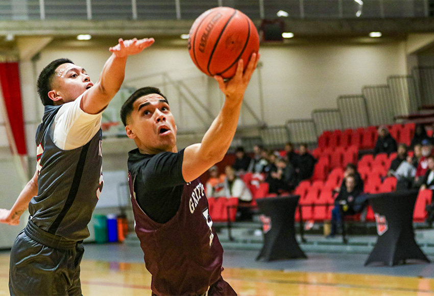 Rookie Griffins point guard Diego Presingular scored 12 points in his first Canada West game in his hometown (David Larkins photo).