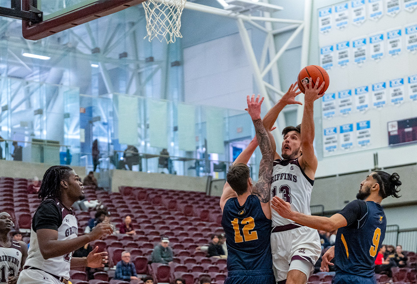 Milan Jaksic led the Griffins with 22 points and 16 rebounds for his sixth career double double to break the program record (Gerard Murray photo).