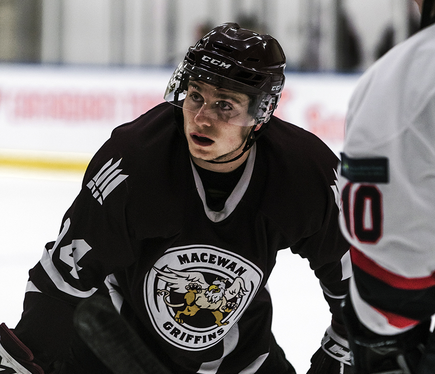 Brett Smythe is leading the MacEwan Griffins in scoring with 20 points in 18 games (Matthew Jacula photo).