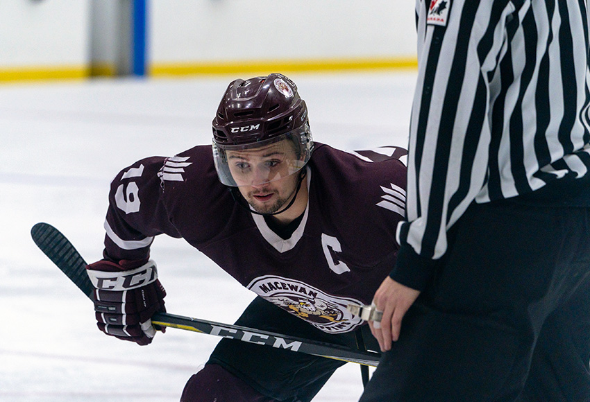 Captain Cam Gotaas scored the game-winning goal short-handed and added two assists to lead the Griffins past the UAlberta-Augustana Vikings 8-3 on Friday night (Matthew Jacula photo).