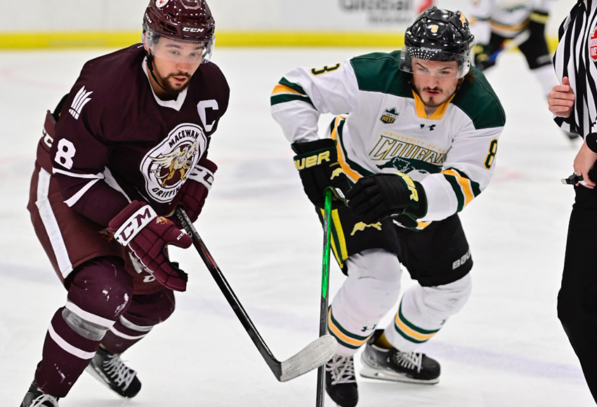 Captain Ethan Price scored one of MacEwan's four goals in a victory over Regina on Friday night (Arthur Images).