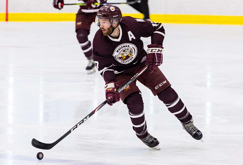 Assistant captain Curtis Roach broke the program record for the best plus/minus by a Griffin in a Canada West game after going +4 against Regina on Sept. 30 (Joel Kingston photo).