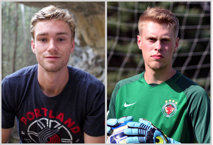 Striker Everett Orgnero, left, and goalkeeper Simon Dawe are both joining the MacEwan Griffins from Calgary.