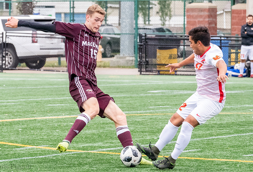 Everett Orgnero led the Griffins with eight goals last season. He heads into the 2019 Canada West campaign with more top-level experience under his belt, helping Calgary-based Foothills FC to a USL2 division title (Chris Piggott photo).