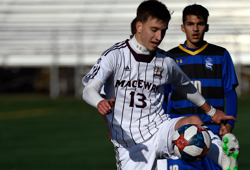 Stefan Gajic set up MacEwan's only goal of the game by Rakan Yassin in the 50th minute, but the Griffins had multiple chances to add to that throughout the game (Chris Piggott photo).