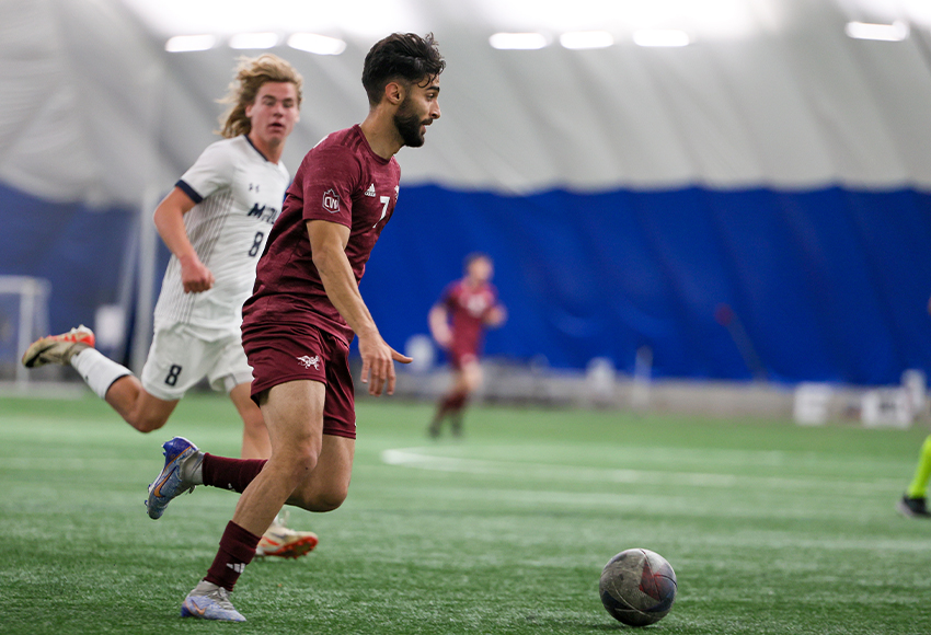Ricky Yassin and the Griffins played well in their last outing, drawing 1-1 with the nationally-ranked Mount Royal Cougars (Joel Kingston photo).