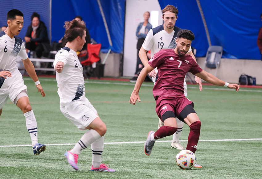 Ricky Yassin hit two posts and had another shot robbed by Trinity Western keeper Alexander Cordeiro as he remains tied for the program's career points lead (Norman Bo photo).