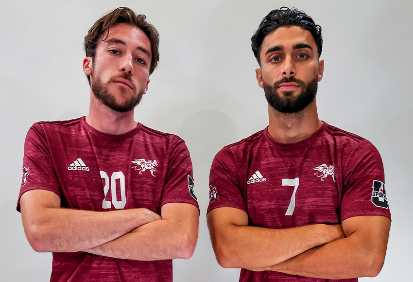 Stewart Jamieson, left, and Rakan (Ricky) Yassin are playing in their final home game for the Griffins on Friday night vs. Alberta at 6 p.m., Edmonton Scottish (Jefferson Hagen photo).