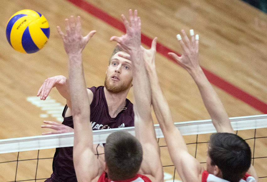Max Vriend was a force for the Griffins with a match-high 19 kills, but they just didn't have enough else going to threaten the Wesmen (David Larkins photo).