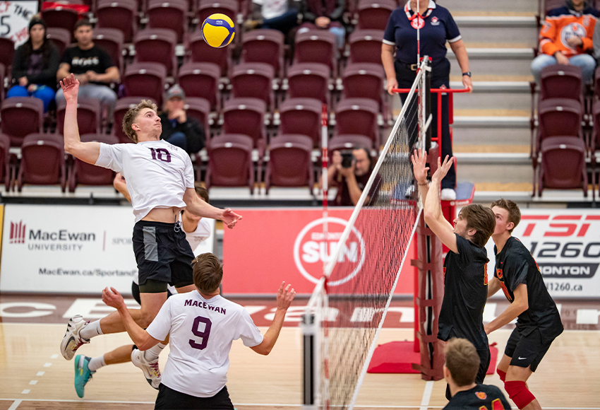 Carsten Bergeron has been MacEwan's most efficient attacker this season, currently with a .342 hitting percentage entering weekend play against UFV (Eduardo Perez photo).