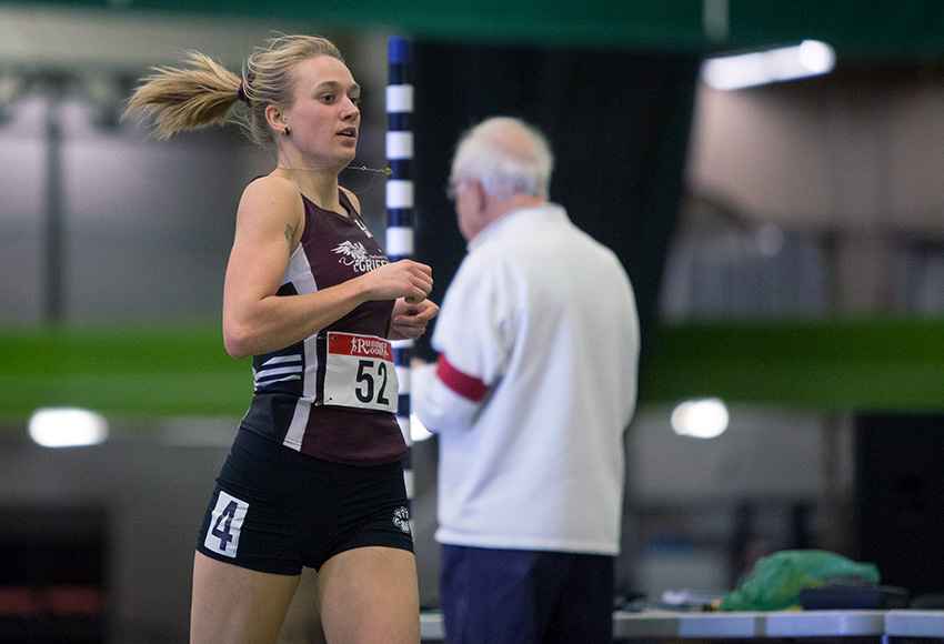 Ember Large led the Griffins with two individual wins and helped them to a relay win also on a solid day for the team at the MacEwan Invitational (Robert Antoniuk photo).