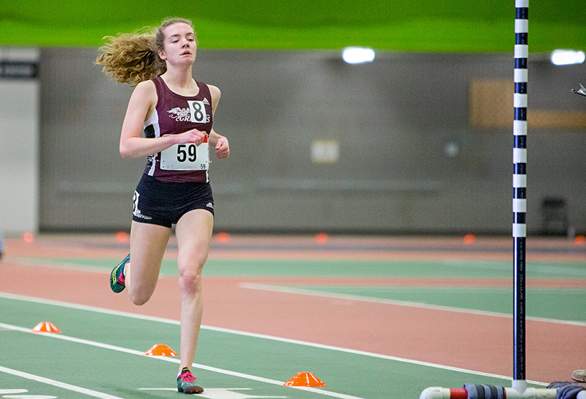 Emma Steele, seen competing during the MacEwan Invitational in January, finished solidly in first amongst ACAC competitors in the women's 800m at the ACAC Grand Prix #2 on Saturday (Robert Antoniuk photo).