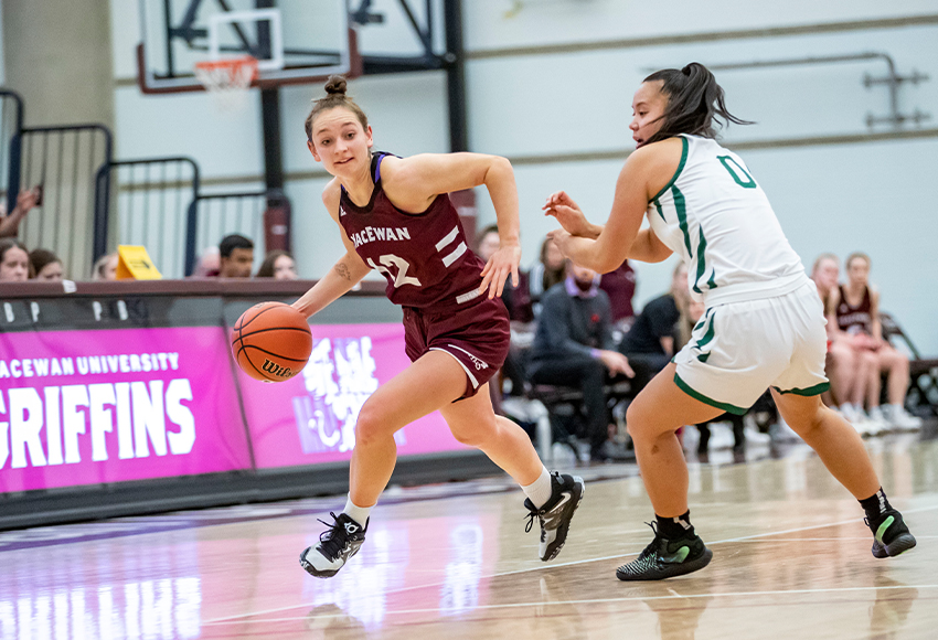 Noelle Kilbreath drives to the hoop against UFV during a game earlier this month (Eduardo Perez photo).