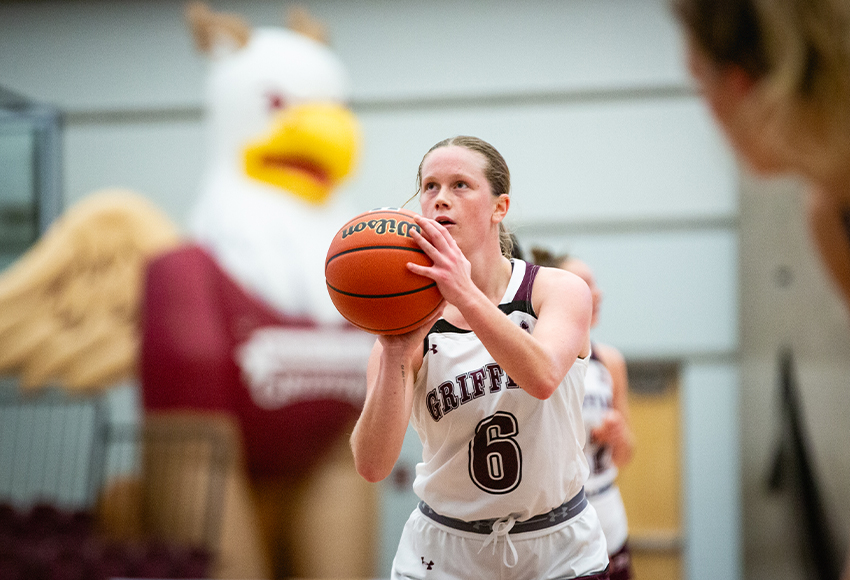 Julie Dueck lines up for a free throw during a game earlier this season (Railene Hooper photo).