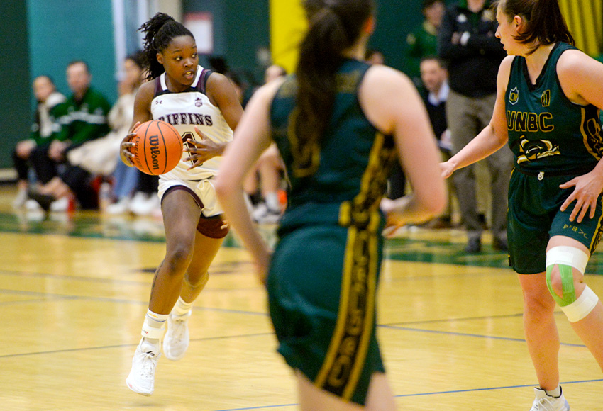 Toni Gordon, seen in action against UNBC earlier this season, led the Griffins with nine points on Friday (Rich Abney photo).