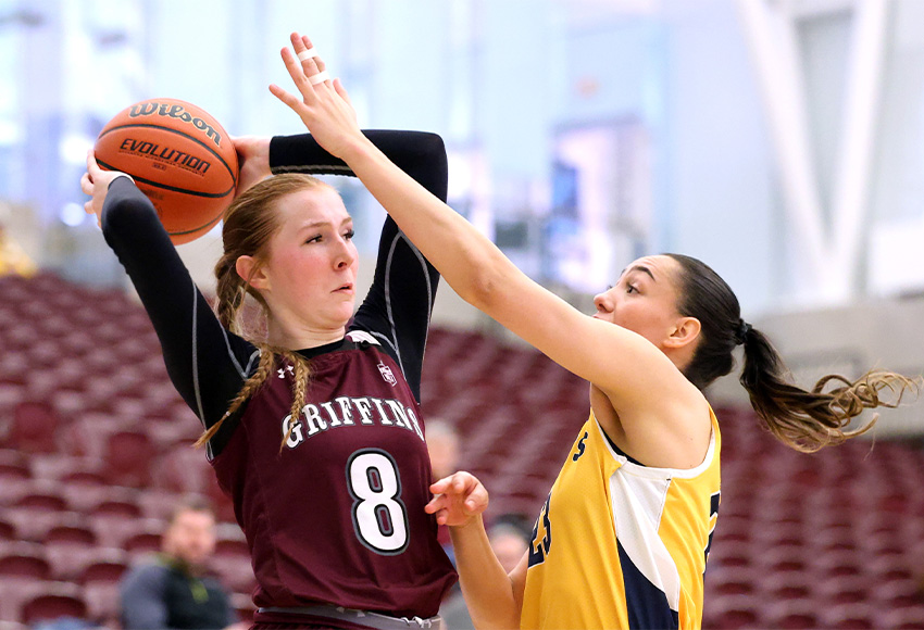 Samantha Hickey posted a double double with 13 points and 10 rebounds, while adding five assists and four blocks for the Griffins (James Maclennan photo).