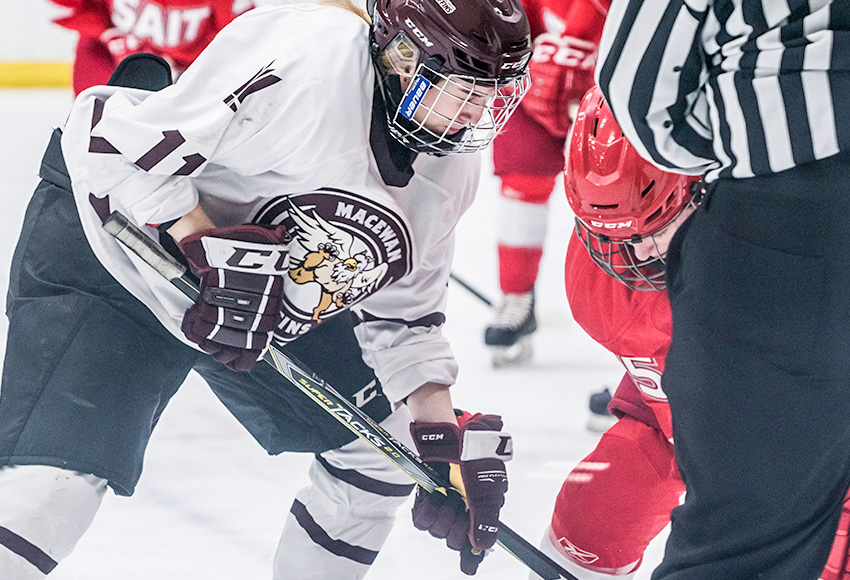 MacEwan rookie Amanda Murray scored twice to lead the Griffins to a 3-2 victory over the SAIT Trojans on Friday night (Matthew Jacula photo).