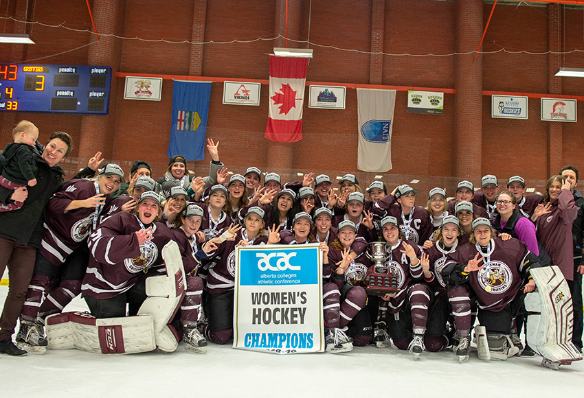 The MacEwan Griffins have become just the third team in ACAC women's hockey history to win three-straight championships (Len Joudrey photo).
