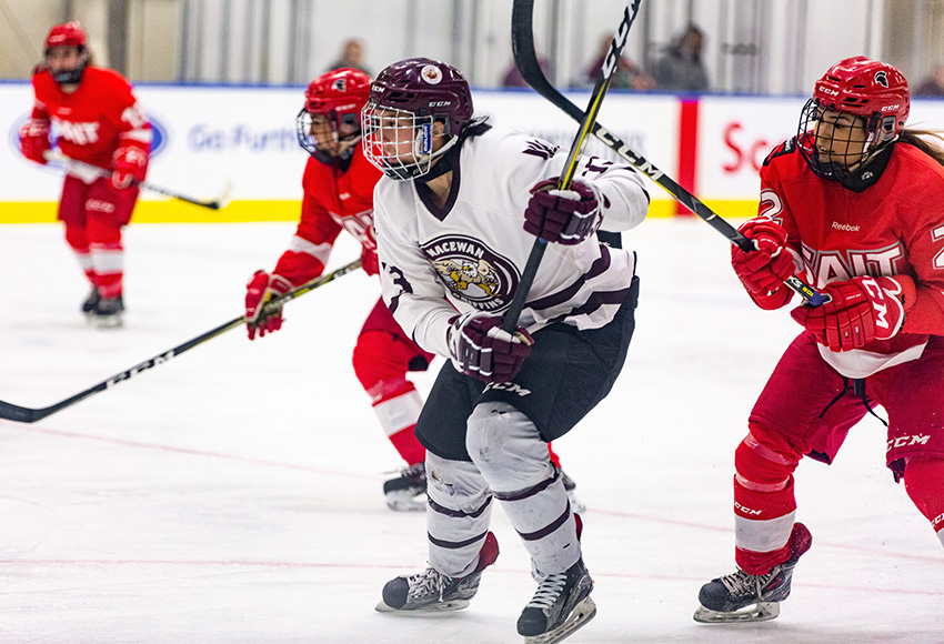 Chantal Ricker scored a goal and added an assist as the Griffins knocked off the SAIT Trojans 3-1 on Friday night (Joel Kingston photography).