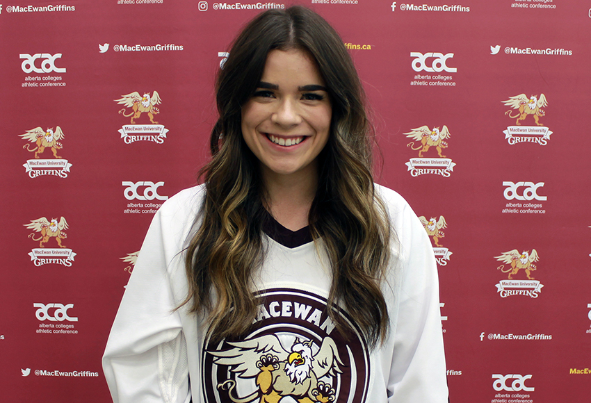 Alex Thomson has embraced regular duty on the MacEwan women's hockey blueline this season after spending much of the 2018-19 campaign - her first in the ACAC - as an understudy (Jefferson Hagen photo).