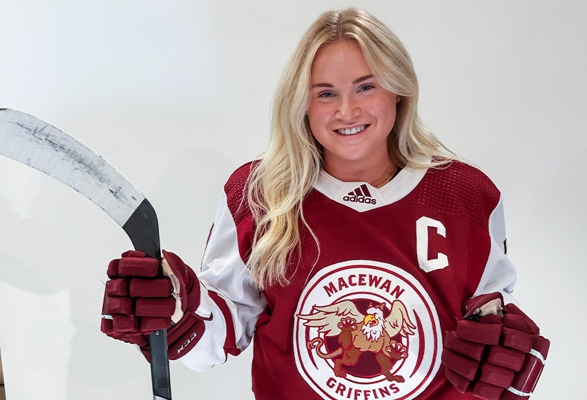 Fourth-year blue-liner Sydney Olsen is the new captain of the Griffins women's hockey team (Jefferson Hagen photo).