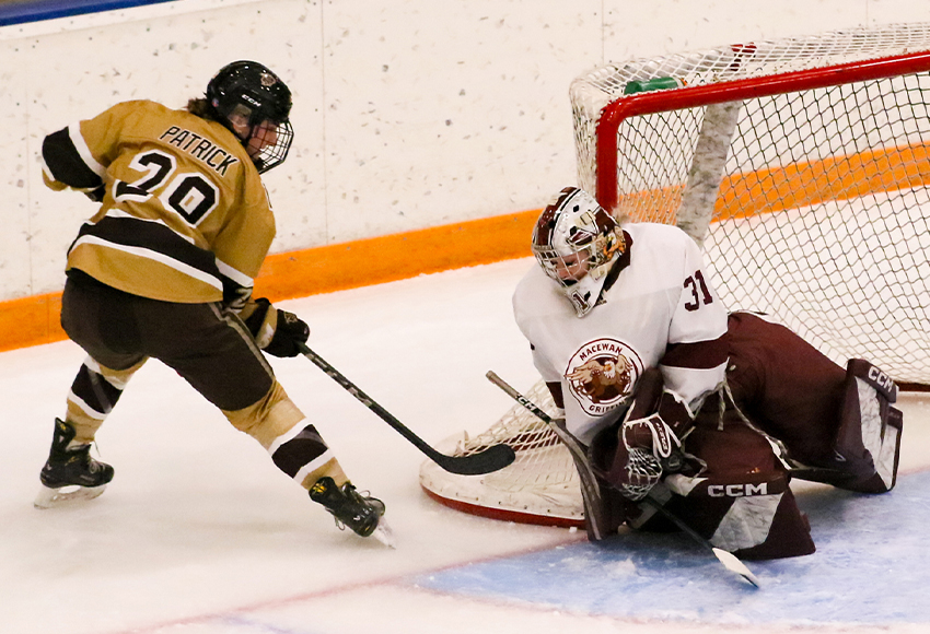 Brianna Sank made 41 saves against Manitoba last Saturday and will be counted on again as the Griffins visit defending champion UBC (Dave Mahussier photo).